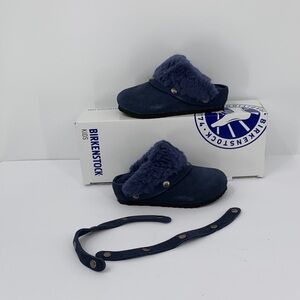 Birkenstock Kaprun Cuff clog shoe toddler navy blue suede shearling fur new 26 8